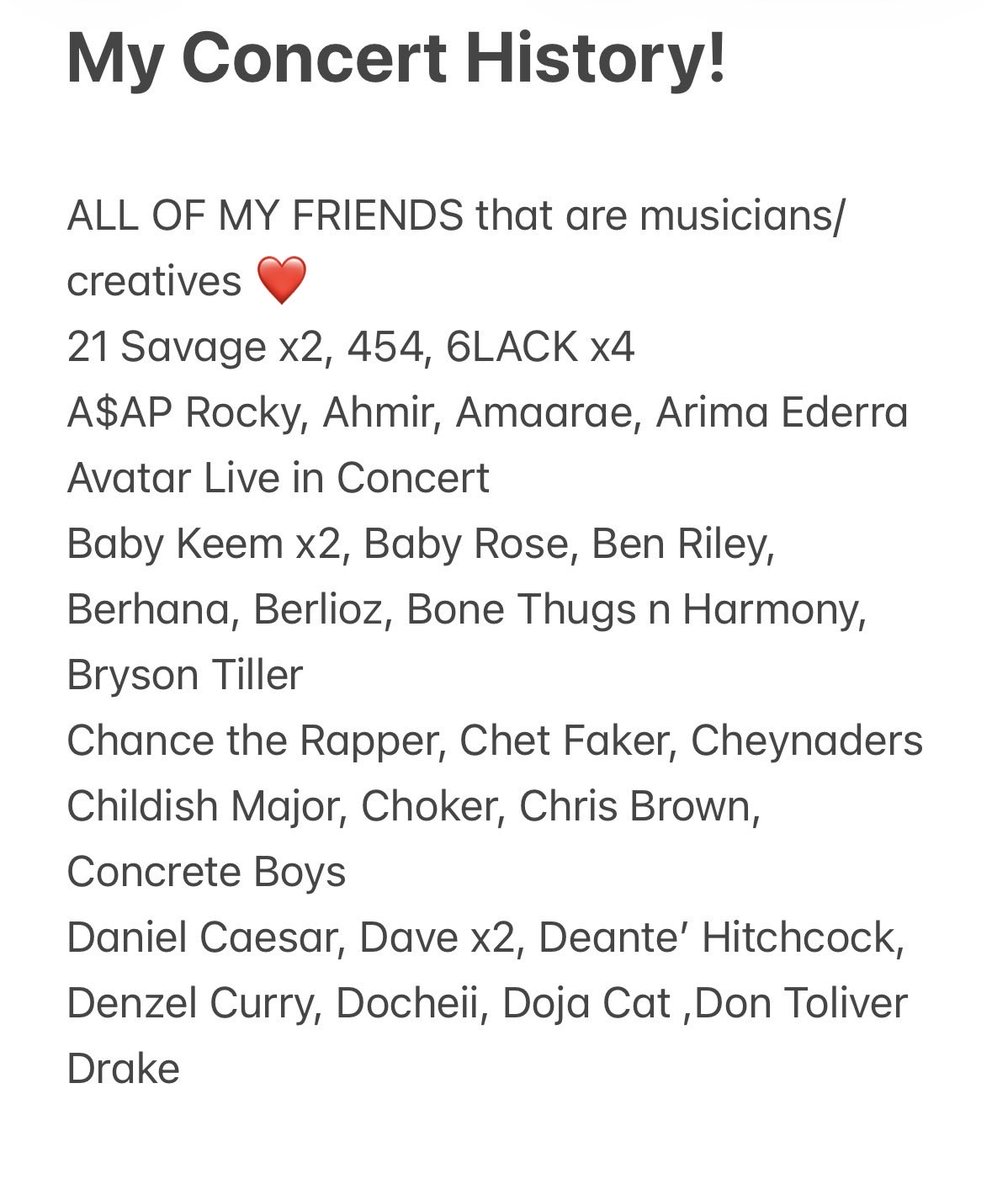 shajahdagreat's tweet photo. here are my artists I’ve seen live ! Not to mention I’ve met more than half my list or got stuff signed! #concerts
#lmkifthisvalid https://t.co/XMazWGTPvG
