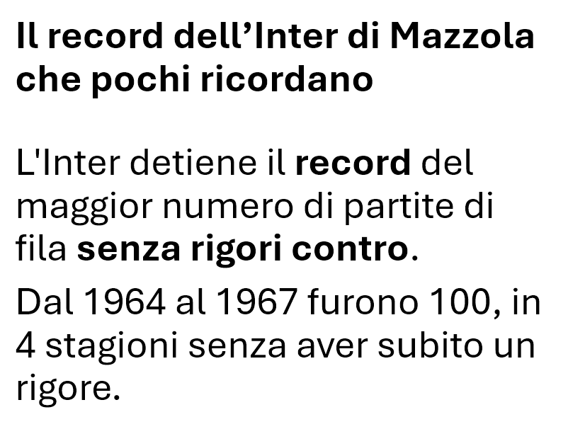 Fabio_Wallys's tweet photo. I record dell'Inter di #Mazzola e #Facchetti che nessuno ha ricordato.
100 partite consecutive senza un rigore contro. https://t.co/3YhobR58GF