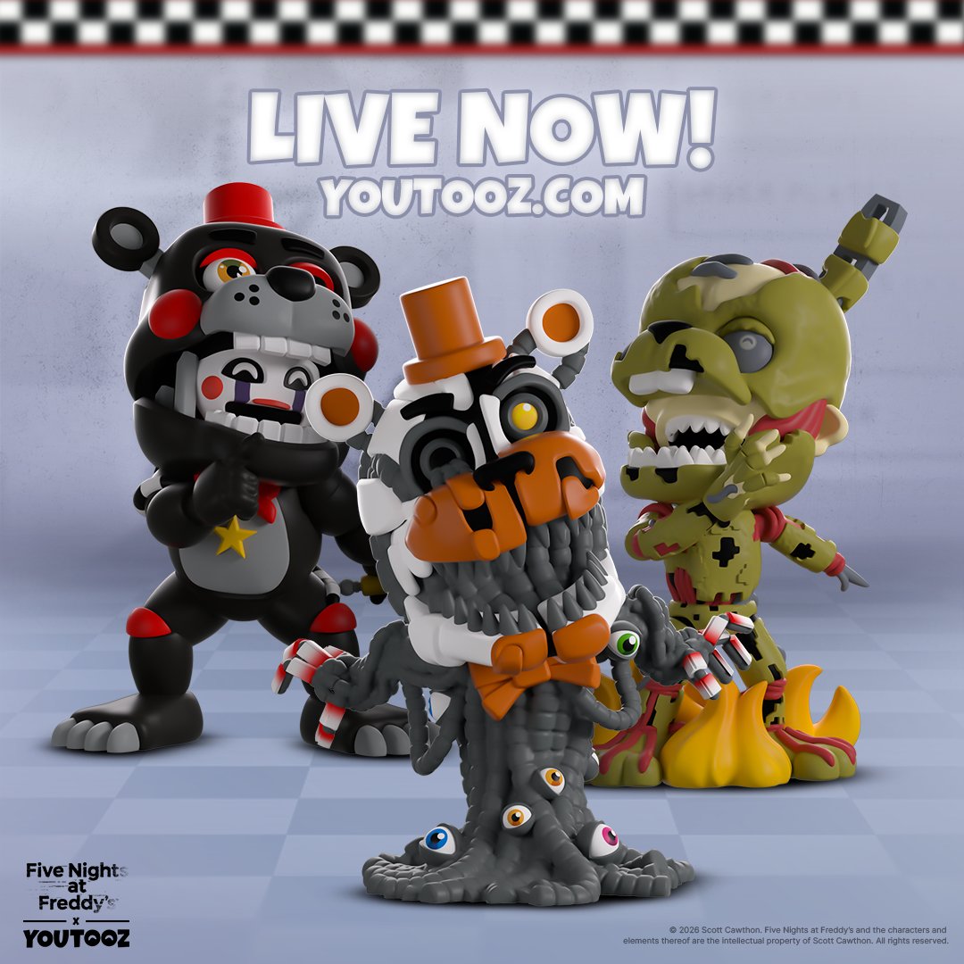 JonnyBlox's tweet photo. The Freddy Fazbear’s Pizzeria Simulator Youtooz figures are available NOW!

The wave includes Scraptrap, Molten Freddy, and Lefty 🐻

(Via: FNAF_ScottGames)
#fnaf #fivenightsatfreddys https://t.co/ZMhm1EcRrK
