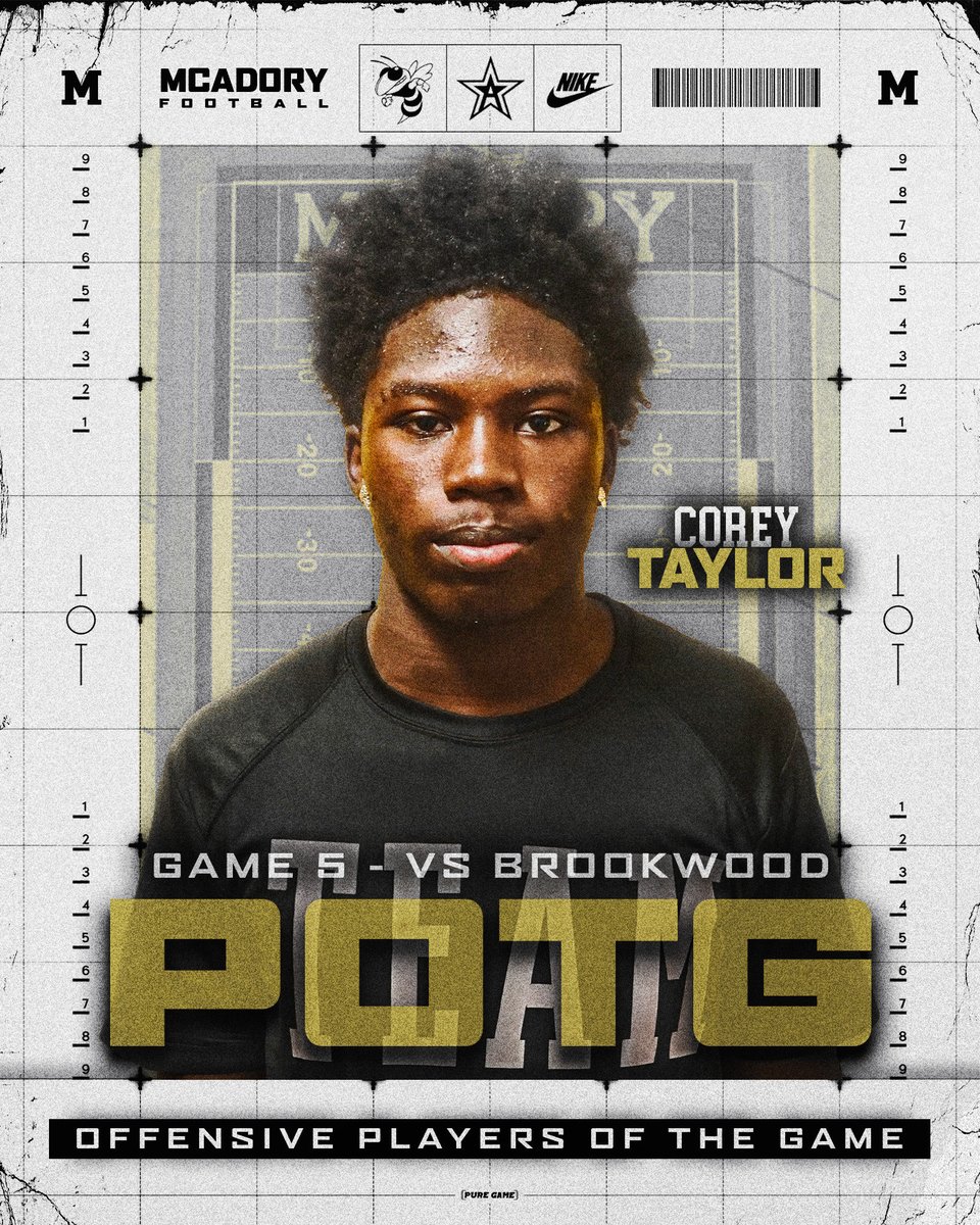 McAdoryFB's tweet photo. Players of the Week vs Brookwood
Offensive Player of the Week - Corey Taylor @CoreyTaylo31732
Defensive Player of the Week - JaKobe Kelley @JakobeKelley1
Special Teams Player of the Week - Brayan Vega
#SWARM #EXIT1BOYZ https://t.co/PemmY2DfwM