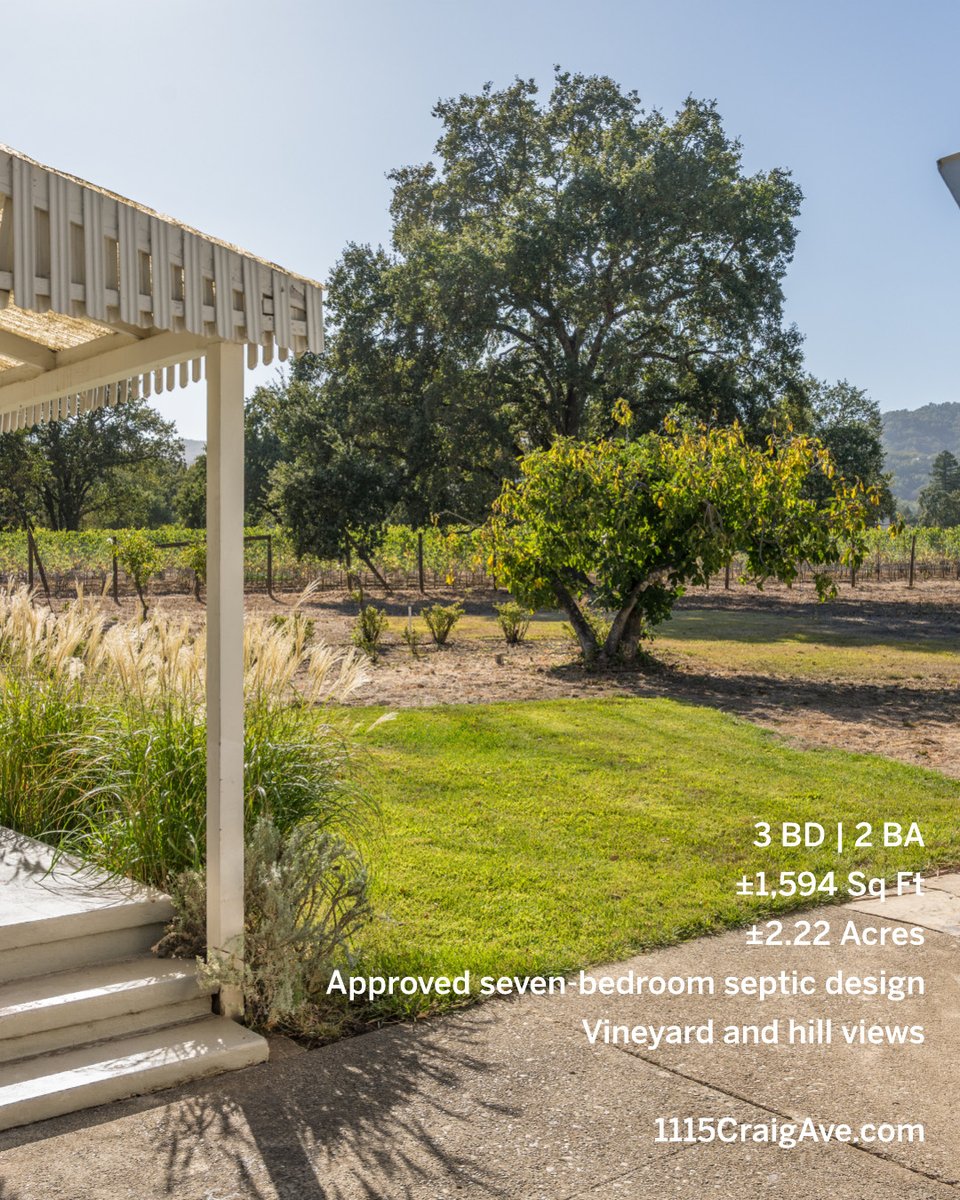 SIRWineCountry's tweet photo. Set on 2.22 level acres amid surrounding vineyards, 1115 Craig Ave offers a move-in-ready home and space for future plans. The gated property takes in vineyard and Carriger Hills views, with an approved seven-bedroom septic design.
https://t.co/0BSBoEfes3 https://t.co/CYuF8Hmg7P