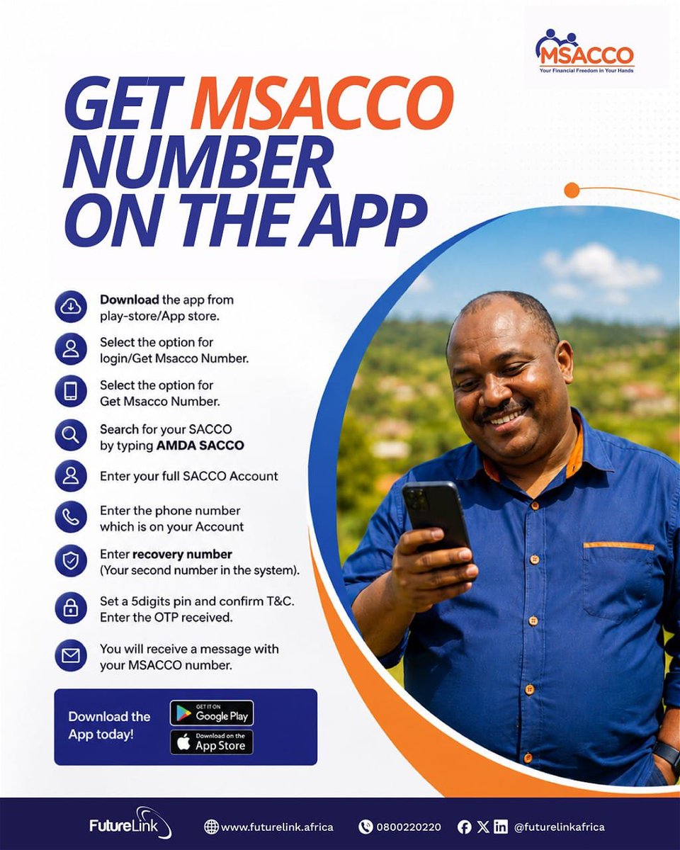 AMDASACCO's tweet photo. With the **MSACCO App**, you can conveniently:
✅ Monitor your account
✅ Save money
✅ Buy shares
✅ Pay your loans

**Save. Invest. Grow with AMDA SACCO — conveniently from your phone!** 💚📱
@AMDAUganda https://t.co/RKCz2ILbT0