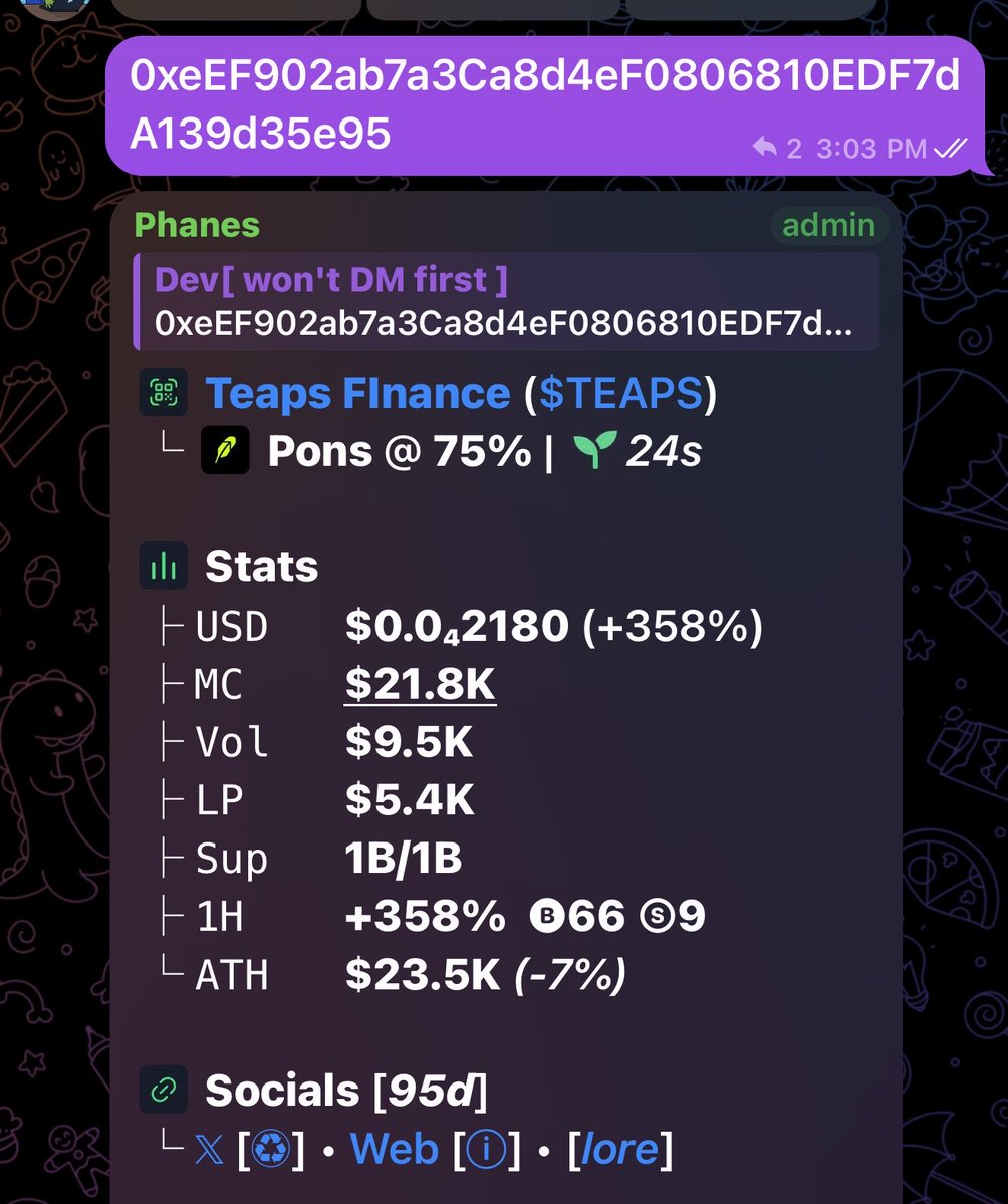 Dev_calls1's tweet photo. Watch your entry on $TEAPS
Ca;

0xeef902ab7a3ca8d4ef0806810edf7da139d35e95 https://t.co/1FpXfzidwk