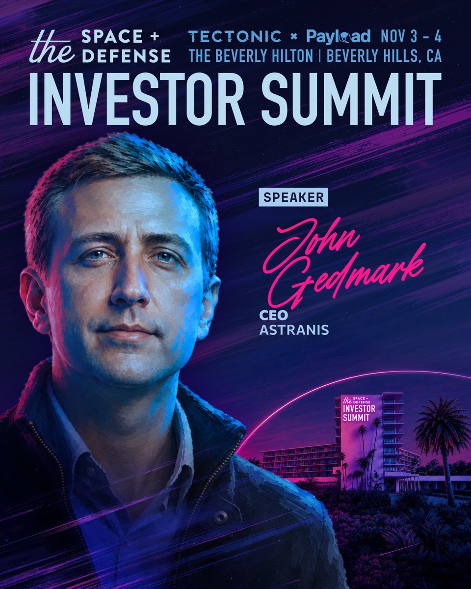 itsmoislam's tweet photo. SPEAKER ANNOUNCEMENT:

John Gedmark (@Gedmark), Co-Founder & CEO of @Astranis will be joining the Space & Defense Investor Summit.

Astranis builds geostationary satellites that give a single country, carrier or military its own dedicated capacity, and has pushed the same platform into Resilient GPS, space domain awareness and deployable comms for warfighters. 

Astranis raised $450M this spring co-led by @SnowpointVC & @FranklnTempletn, bringing total funding to $1.2B.

📍 The Beverly Hilton 
🗓️ November 3 - 4, 2026