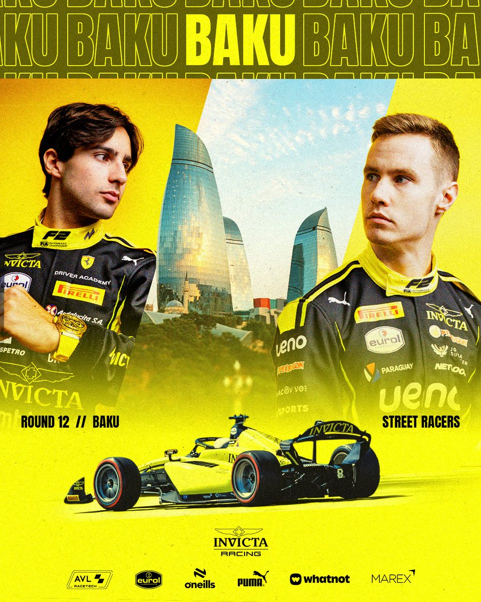 InvictaRacing's tweet photo. The streets of Baku await 👊 

#F2 #Formula2 #InvincibleInSpirit #AzerbaijanGP https://t.co/enMeK82LjA