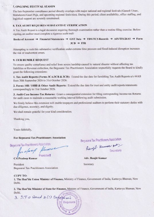 rambajajgst's tweet photo. Retweet For Support and Reach

Begusrai Tax Practitioners Association, Bihar has represented for extenstion for #ExtendTaxAuditdate 

Ram Bajaj
8696424223

For Regular GST Updates, Join this Group
https://t.co/SmMxCrTcJG https://t.co/mxDn27FdT7