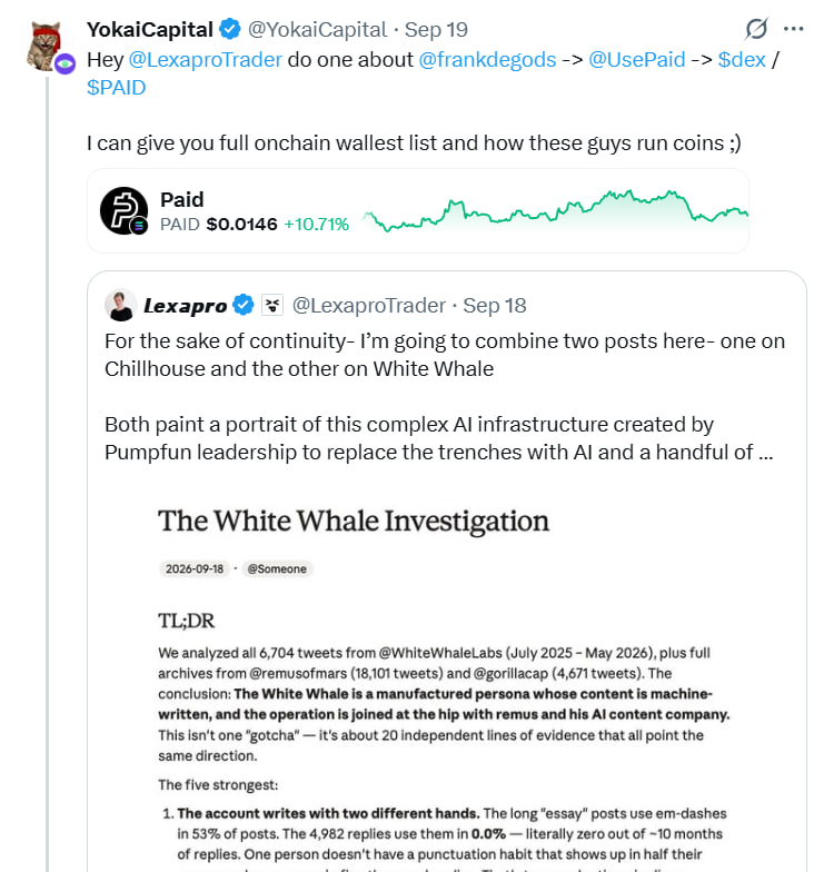 KyleDeWriter's tweet photo. Some from CT started exposing FOMO traders and their cabal squads worth tens of millions of dollars

All recent theses here:

> Frank degods stands behind $PAID and other moonshots, which are getting slowly rug pulled

> $TROLL dev regularly bundles and rug pulls memecoins

> Unipcs (Bonk guy) is responsible for tens rug pulls coming from bonk(dot)fun and pushes $USELESS to to clear reputation

> $100M moonshot White Whale was launched by Unipcs using alt account

> Bubblemaps are affiliated with axiom and pump fun, they do never expose the real bundles

> Axiom stores all your private information and trades to commit insider trading and sell all that information

> Axiom takes $100,000 fee for launchpad listing

> Poorgoat and $KATE are failed Ansem's projects which just like $ANSEM in attempt to promote his other projects and launchpad, so he's likely in huge losses now

> FOMO's leaderboard consists of unreal personas and fake PnL's, said that 98% of those accounts aren't real but are the wallets climbing the lb with pnl from bundled coins

How many of these are true? I guess barely 1 or 2 and even those only half-true

But if any point turns out to be true you better be prepared to sell off early