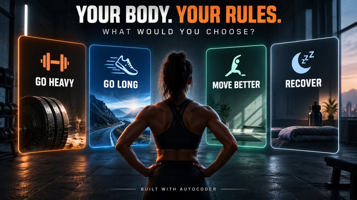XxCrystalxxo's tweet photo. Your ideal workout says more about you than you think.

I created an interactive website that scores your Power, Stamina, Mobility, and Recovery—then reveals your fitness archetype.
Built with Autocoder.
Take the test: https://t.co/ZwnicNMl8f

#FitnessMotivation #BuildInPublic https://t.co/zJP7qE6FkG
