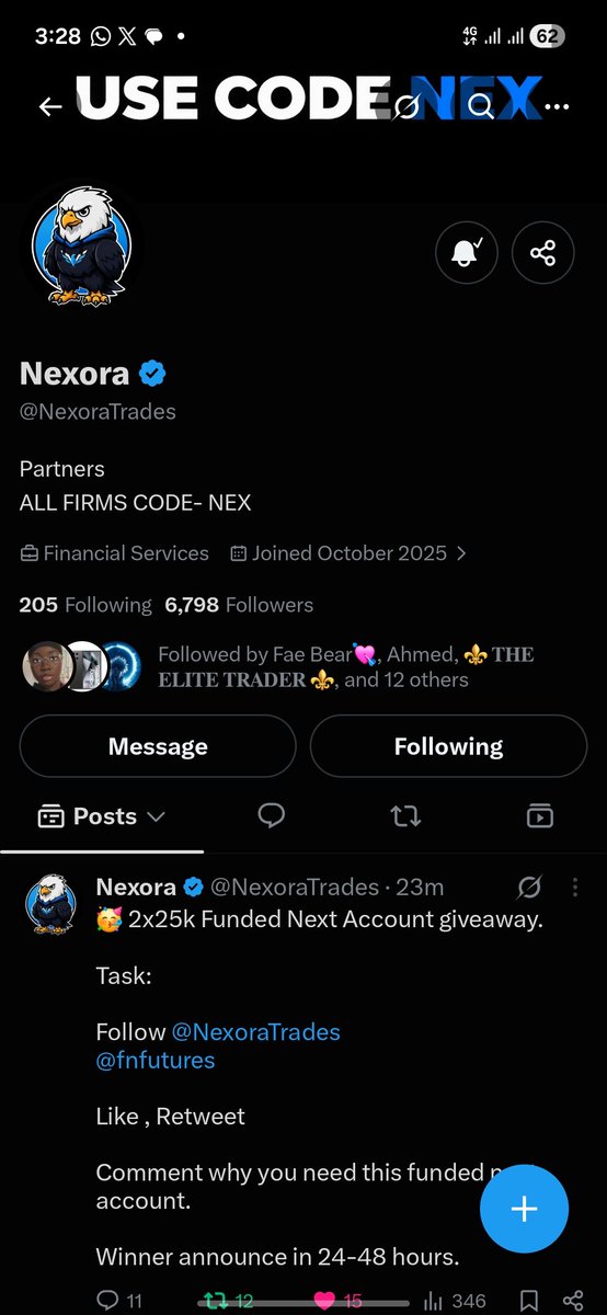 Ozefame's tweet photo. @NexoraTrades @fnfutures Winning this account will provide me with the necessary capital i need to apply my trading skills to yield profit
I would really appreciate the opportunity to trade with this funding

I've completed all tasks ✅️
Thanks boss🙌 https://t.co/9CnecF4Oxi