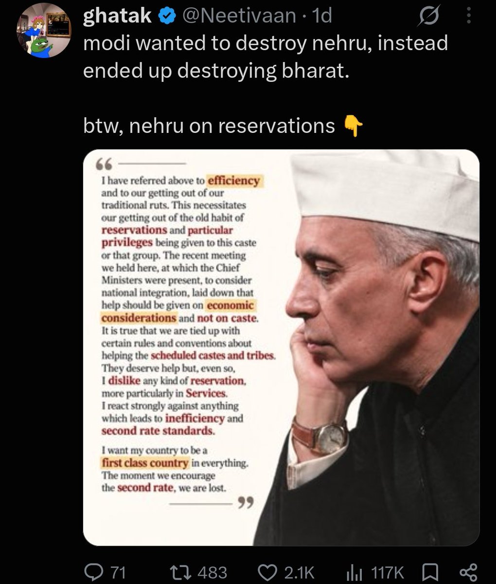 Yaduvanshi8999's tweet photo. GC activism is Caste Kanging. They hate Modi &amp; love Nehru because Nehru was a Brahmin &amp; Modi an OBC. It doesn't go open more. https://t.co/qKOEhSFW2q