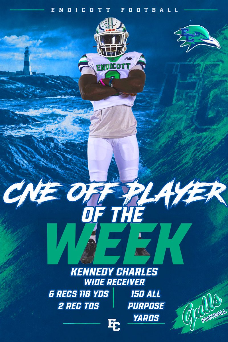 EndicottFB's tweet photo. Congrats to Kennedy Charles on winning @CNE_Sports Offensive Player of the Week‼️

Also Congrats to Jackson Adams on winning @CNE_Sports Special Teams Player of the Week ‼️

#BeachBall 🏈🐦🏖️#M2DEINB6VERLY ☀️🌊 https://t.co/2t24ak1fyU