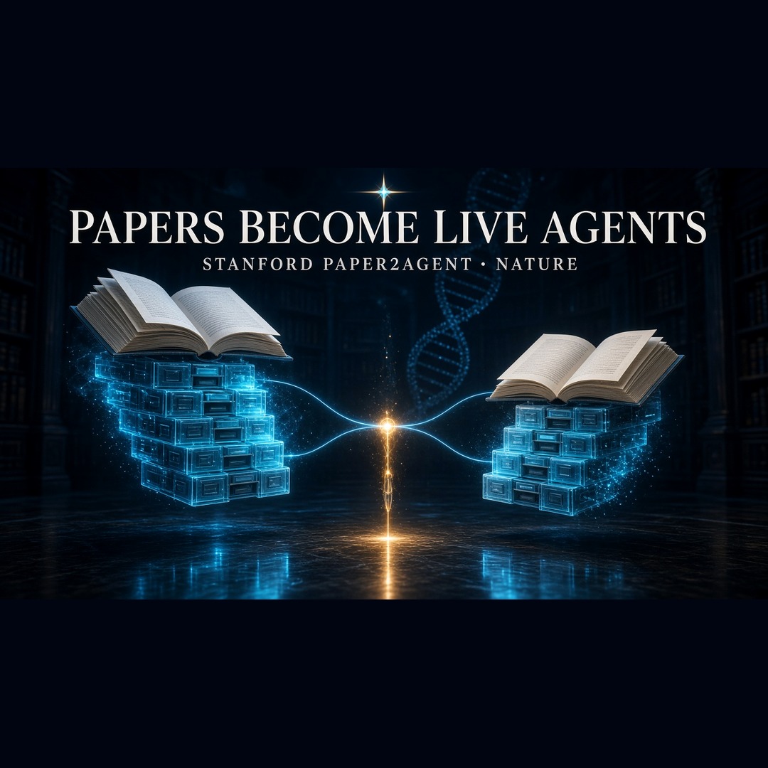 verbal72's tweet photo. Stanford just turned research papers into live agents.

Nature. Sep 16. Paper2Agent.

You point it at a paper and its codebase. It builds an MCP server — tools, resources, workflow prompts — then wires that server into a chat agent. Ask in plain language. The paper’s methods run for real, not as a summary of the PDF.

They validate each tool against the original outputs before it ships. Fail the check, get dropped. On a 100-paper computational-biology sweep, 74 made it through. On 300 tutorial-style queries they report 91.2% accuracy versus ~80% for Claude Code talking to the raw repo.

AlphaGenome. Scanpy. TISSUE. Papers that used to sit behind install hell now answer like a corresponding author who can actually execute.

The paper used to be the end of the pipeline. Now it’s the start of one.

Source in comments 👇