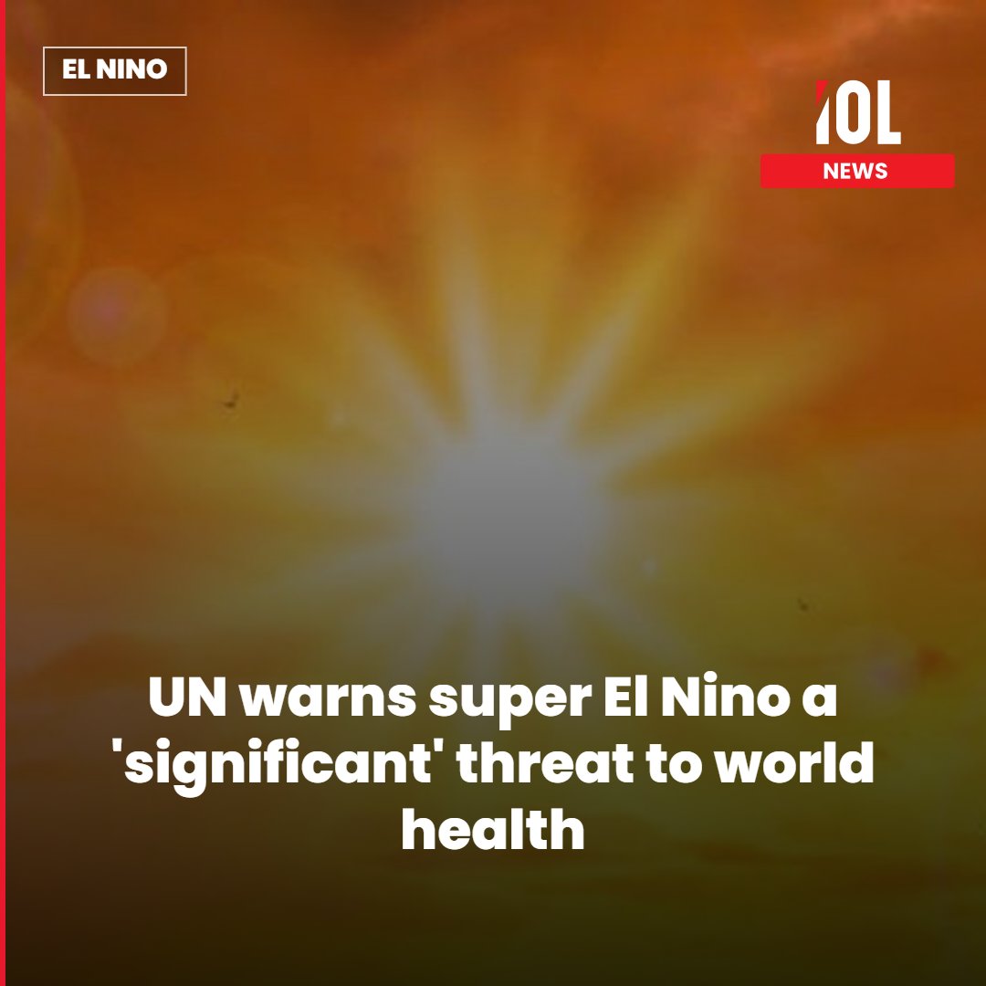 IOL's tweet photo. El Niño represents a "significant" threat to global health, the United Nations warned on Tuesday, as the world braces for a cycle of the climate phenomenon predicted to be the most intense on record.
Read on https://t.co/tKQdl3IIRH
#ElNino #WHO #ClimateHealth https://t.co/VB4fE05EN7