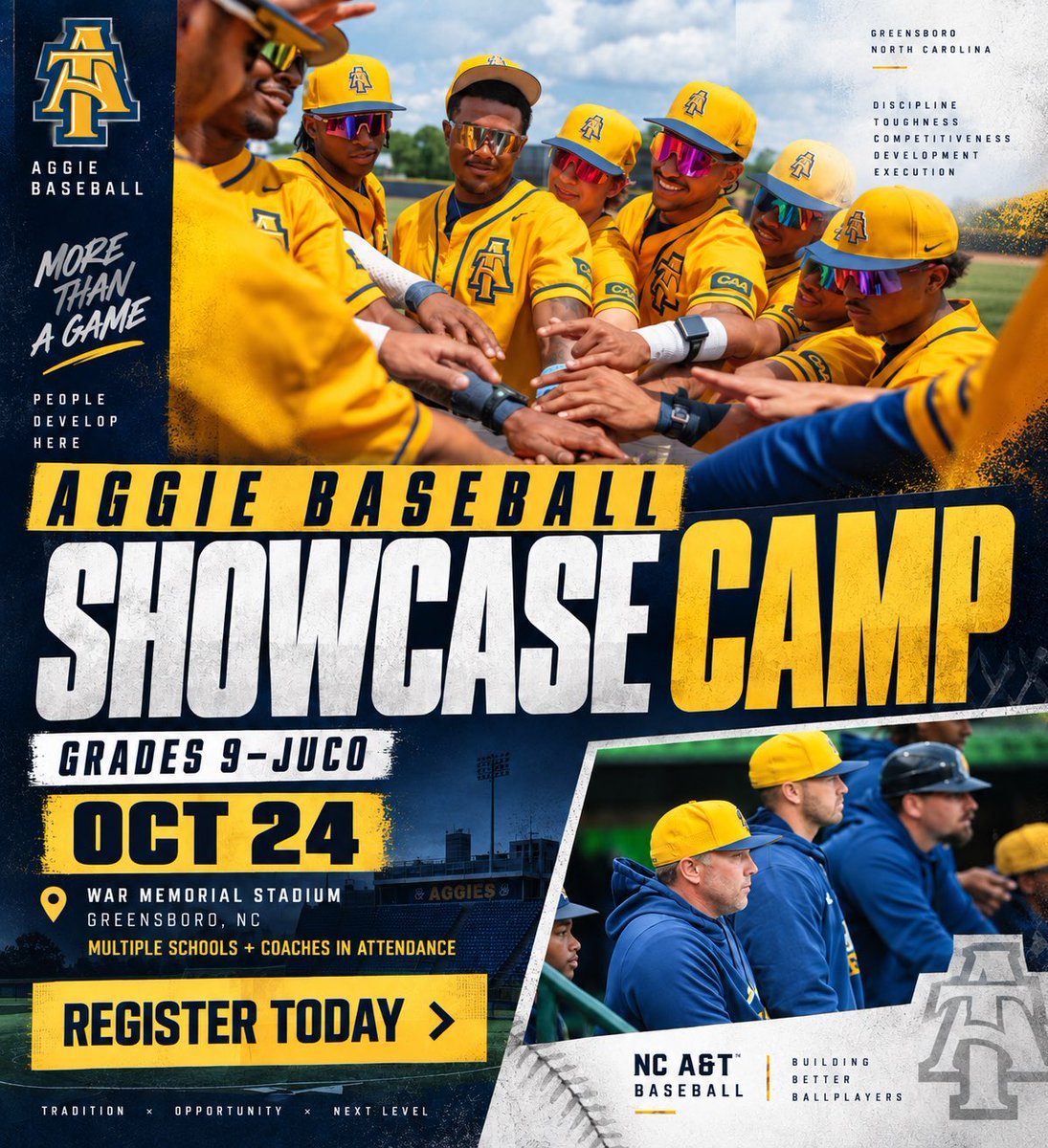 NCAT_Baseball's tweet photo. Upcoming showcase camp announced!  Please visit https://t.co/FJafEuLho3 for info!  

#FallBall #AggiePride https://t.co/avJnh60hMM