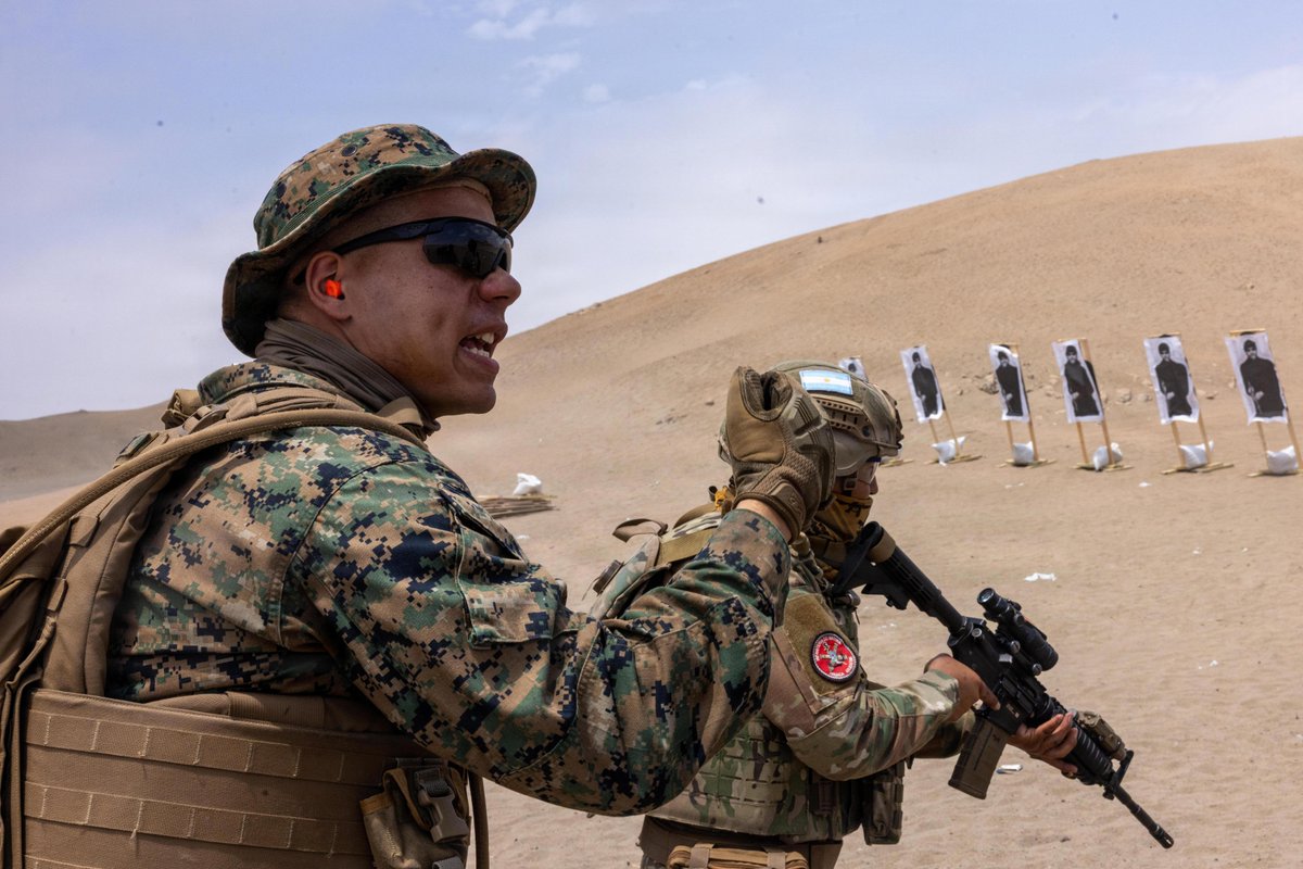U.S. Marine Corps Lance Cpl. Michael Killeen, a transmissions systems operator with 25th Marine Regiment, 4th Marine Division, gives commands while participating in a live-fire range during UNITAS 2026, a U.S. Naval Forces Southern/ U.S. Fourth Fleet-sponsored training exercise, Salinas, Peru, Sept. 18, 2026. Hosted this year by Peru, this exercise trains forces to conduct joint maritime operations and focuses on strengthening partnerships, increasing interoperability and capability between participating naval and marine forces. (U.S. Marine Corps photo by Lance Cpl. Claire Cheney)