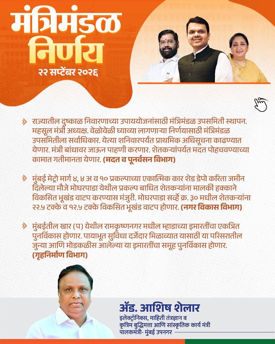 ShelarAshish's tweet photo. मंत्रिमंडळ निर्णय

#Maharashtra #CabinetDecision #मंत्रिमंडळनिर्णय https://t.co/Uhl6g1jrmO