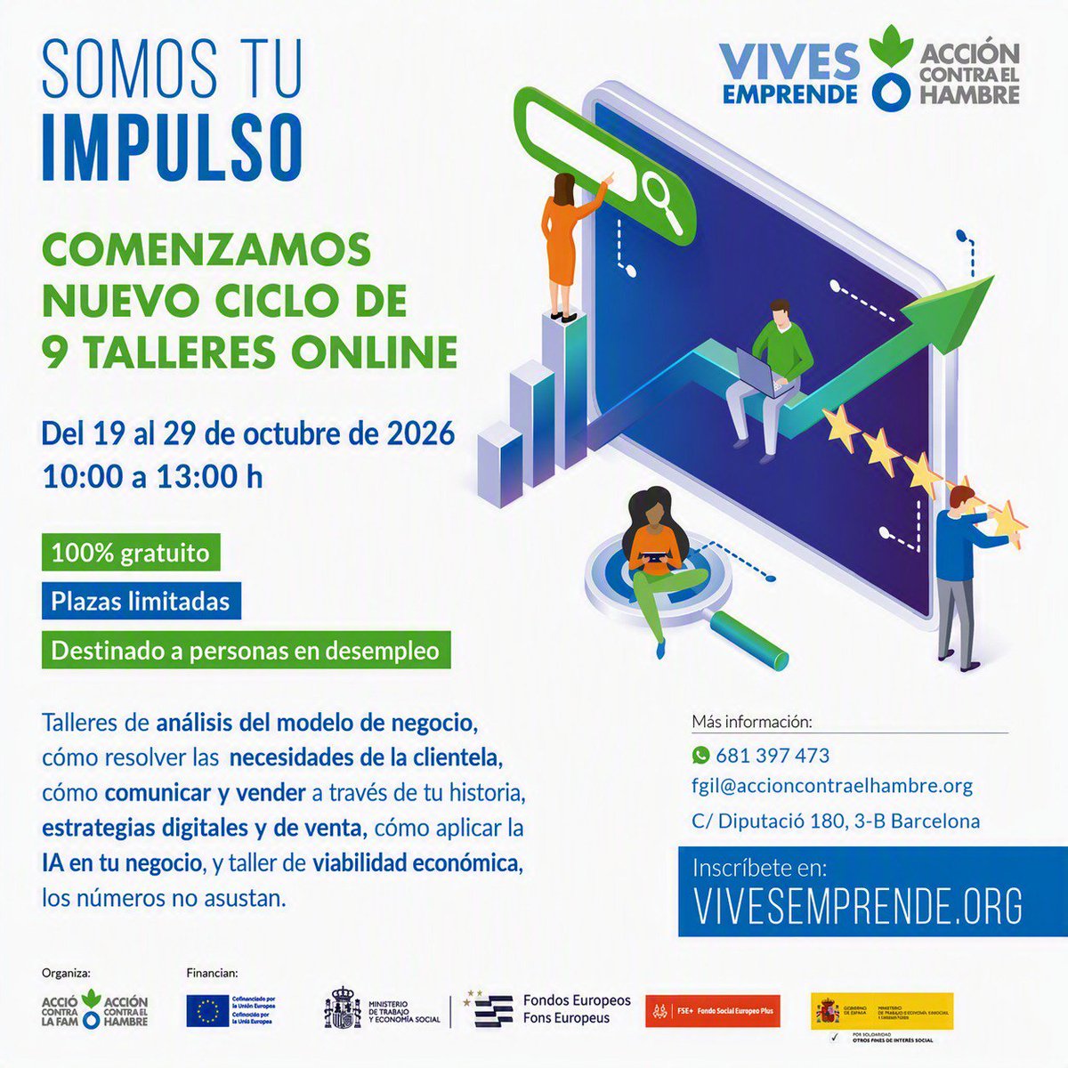CECUbarcelona's tweet photo. 🚀 ¿Tienes una idea de negocio? Hazla realidad con Vives Emprende.
Formación práctica y 100% gratuita en modelo de negocio, marketing y finanzas.
👥 Para personas desempleadas interesadas en emprender.
📌 Plazas limitadas. 👉 https://t.co/9pdjk2y3uQ https://t.co/I6UbEU8tAS