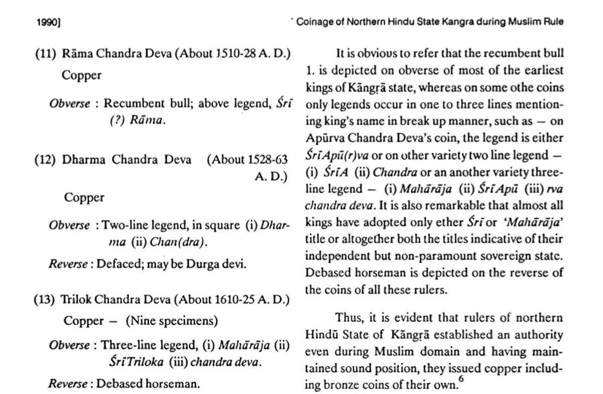 Scion_of_Agni's tweet photo. One of the most intriguing observations made here is that Katoch Kings minted Coins of Srī Rām Jī in Mughal era &amp; their resistance to Islamic invaders is a well known fact of history, their independent rule in Muslim era lasted for no less than 3 centuries straight.

[ 2/2 ] https://t.co/HI3Tdi1wCY