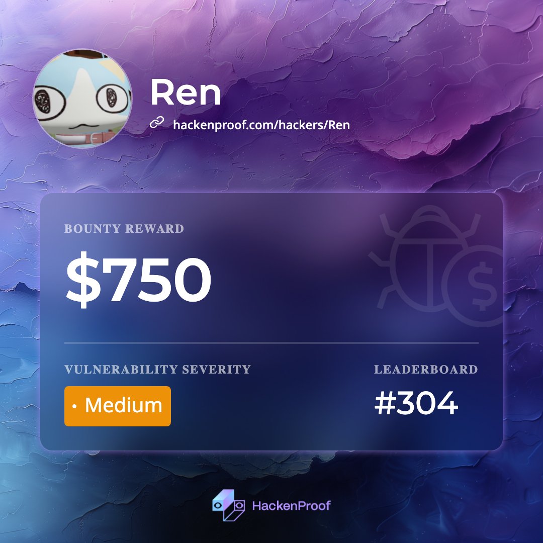 Remato__'s tweet photo. Yeay, I was awarded for a valid submission on @HackenProof https://t.co/oo3zVWVQV7 #hackenproofed #bugbounty https://t.co/CwOX7jFFLQ
