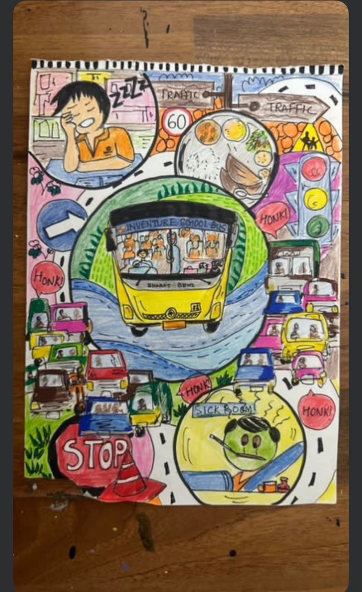 noorainee's tweet photo. An update on Varthur–Gunjur–Sarjapur Road.

Here is a 7th grader’s illustration of his daily journey. As they say, a picture is worth a thousand words.

As a temporary workaround, we advanced school dispersal by 30 minutes. Thankfully, @blrcitytraffic and @wftrps restricted heavy vehicles and deployed additional traffic personnel.

The impact even for one day was dramatic - 

Morning delays fell from an average of  13 minutes each day to just 1  minute 

Students reached home 36 minutes earlier in the evening! 

If better traffic management alone can make such a difference, imagine what repairing and widening the road could achieve.

This is proof that the problem is solvable when the Government, police, schools and communities come together to acknowledge and address an issue that is hurting our children.

Our sincere thanks to the Government and traffic police for listening and acting. Now we must work together to make these improvements sustained not temporary 
@krishnabgowda @rk_misra @BPACofficial @wftrps @WFRising @SarjapuraRWA @sarjapuraps