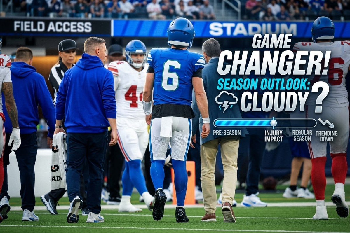 ChloeVancebntk's tweet photo. Jaxson Dart’s MNF injury has Giants fans holding their breath. After a tough loss, New York’s season outlook is officially cloudy.
​Can the big blue offense recover, or is trouble ahead? 🏈👇

​Read full analysis: https://t.co/zYTHyNhGgr

​#Giants #NFL #JaxsonDart #NYG https://t.co/7AsOdlRGp4