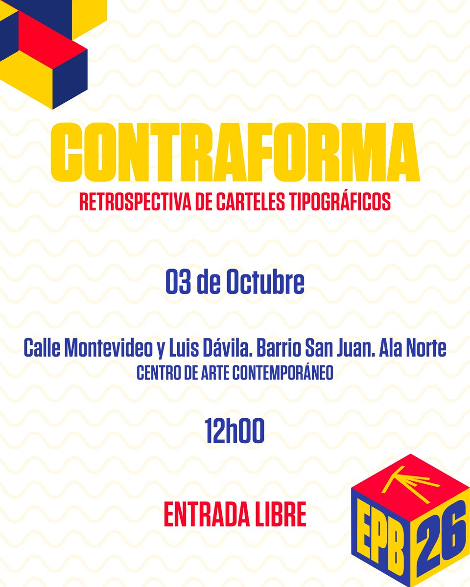 ecposterbienal's tweet photo. 🔤 ¡Las letras también tienen mucho que contar!

Junto a Tipos Latinos presentamos Contraforma, una retrospectiva de carteles tipográficos.

📅 03 de octubre | 🕛 12h00
📍 Centro de Arte Contemporáneo
🎟️ Entrada libre

#Contraforma #TiposLatinos #EPB2026 #EcuadorPosterBienal https://t.co/Immtq2ozHr