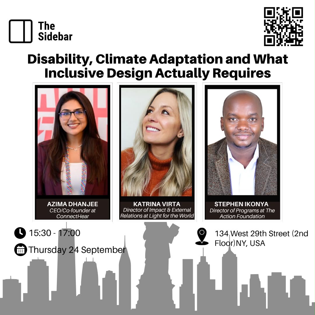 TheActionKenya's tweet photo. What does it take to build systems that are inclusive from the start?

During #UNGA81, The Action Foundation is proud to contribute to two conversations hosted by The Sidebar, exploring how we can strengthen inclusion across early childhood development and climate adaptation.

On Wednesday, 23 September, our Founder & Executive Director, Maria Omare, and Director of Programs, Stephen Ikonya, will join other experts for “The First Five Years Matter: What It Takes to Make ECD a Public Priority.” The conversation will explore the importance of investing in the early years, with Maria and Stephen sharing insights from TAF’s work in Disability-Inclusive Early Childhood Development, including prevention, early identification and rehabilitation.

On Thursday, 24 September, Stephen Ikonya will represent TAF as a panelist at “Disability, Climate Adaptation and What Inclusive Design Actually Requires.” The session will examine how climate adaptation and emergency systems can exclude persons with disabilities when accessibility is not considered from the outset, and what inclusive design can look like in practice.

Both sessions: 3:30–5:00 PM
Venue: 134 West 29th Street, 2nd Floor, New York, USA

From the early years to climate resilience, these conversations reinforce the importance of placing inclusion at the heart of how systems, services and solutions are designed.

If you are in New York during #UNGA81, we would be happy to connect over these important conversations.

Image Description:

A black-and-white New York-themed graphic featuring portraits of panelists for two The Sidebar side events during #UNGA81.

@coimpactcollab @EchidnaGiving @comicrelief @risealliancefmg @nurture_first @LftWKE 

#UNGA81 #DisabilityInclusion #EarlyChildhoodDevelopment