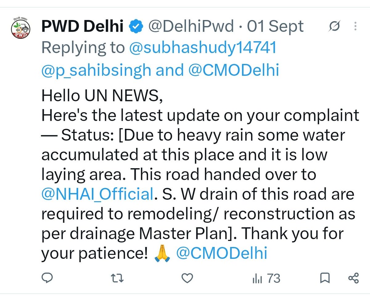 subhashudy14741's tweet photo. उद्योग नगर औद्योगिक क्षेत्र में NH-9 की नाली क्षतिग्रस्त और गाद से भरी है। NHAI और PWD एक-दूसरे पर जिम्मेदारी डाल रहे हैं, लेकिन समाधान के लिए अब तक कोई काम शुरू नहीं हुआ। आखिर जिम्मेदारी किसकी है?
@nhai_rodelhi @DelhiPwd @NHAI_Official @p_sahibsingh @nitin_gadkari @CMODelhi https://t.co/9AetiROni3