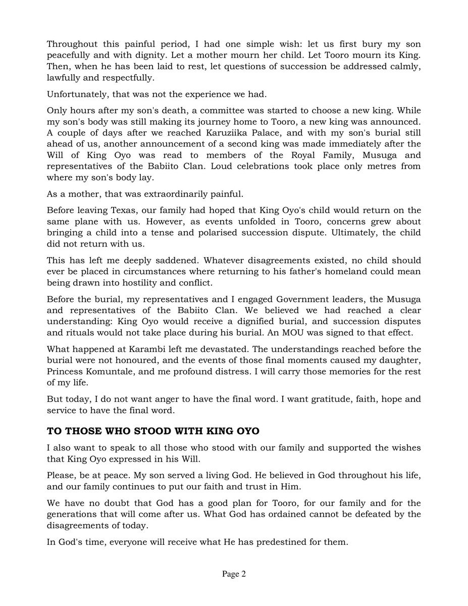 Ronkawamara's tweet photo. Thank you, Queen Mother Akiiki @QueenOlimi, for your grace, strength, and extraordinary heart.

Your son, our beloved King Oyo, was a reflection of the mother who raised him, your goodness, faith, love, and devotion to people.

To see you carry unimaginable grief and still choose love over anger and hope over despair is deeply moving.

May God hold you and Princess Ruth close and give you strength. We grieve with you, we stand with you, and we will never forget King Oyo. His legacy will live on.