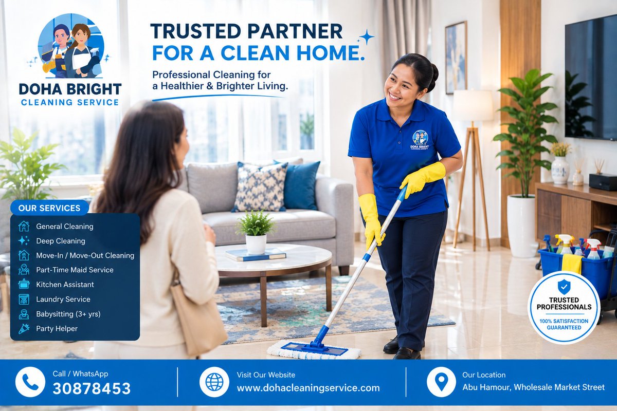 DohaBright's tweet photo. 🏡✨Professional home cleaning in Lusail, Qatar!
From regular home cleaning to deep cleaning and move-in/move-out services, Doha Bright Cleaning Service is here to keep your space fresh and comfortable. 💙
📲 +974 3087 8453
🌐 https://t.co/HmC8VjOuAL
#Lusail #HomeCleaningLusail https://t.co/Mn6zYvolT7