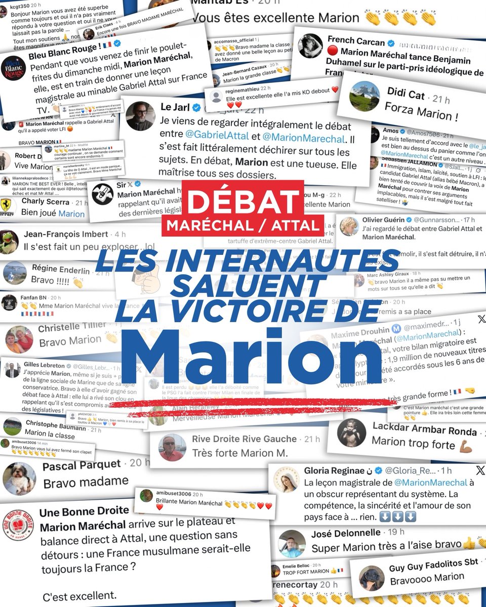 ID_Libertes's tweet photo. ⚡️ Les internautes sont unanimes pour saluer la prestation de @MarionMarechal dans son débat face à @GabrielAttal.

Pour suivre et soutenir son action, adhérez à son mouvement, @ID_Libertes : https://t.co/DDGioxq438 https://t.co/hLf9PCByvq