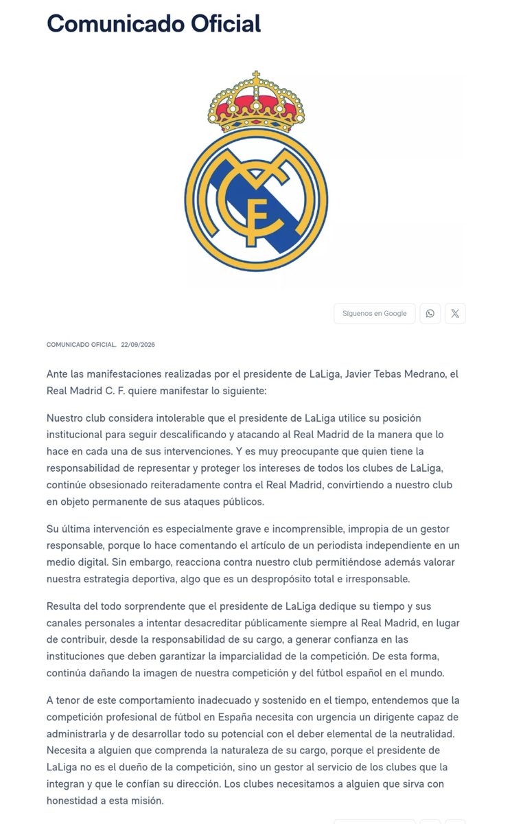 AdriRM33's tweet photo. 🚨 COMUNICADO OFICIAL DEL REAL MADRID CONTRA TEBAS 🚨

HONOR, MI CLUB 👏🏻👏🏻👏🏻 https://t.co/i5akJ4uXsE