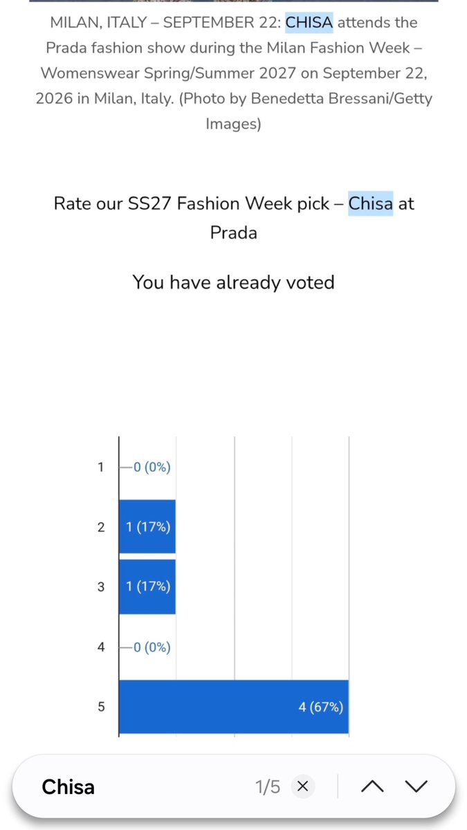 INRAMVV's tweet photo. #ALPHAZ ⚠️Vote for #CHISA ⚠️

She's a bit hard to find on the site, so I'd recommend using the "find on page" feature to search her name directly‼️‼️‼️ ⬇️
https://t.co/HaUYsU4Z8p

#CHISAxPRADA 
#PradaSS27 #PradaPeople #Prada #XG https://t.co/5A7tkcweo9