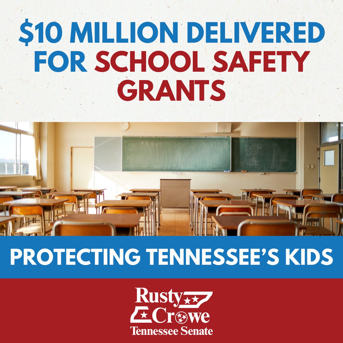 RustyCroweTN's tweet photo. Protecting our kids comes first. This year, we delivered $10 million in school safety grants that will be used to keep children out of harm’s way across the state. https://t.co/ej6lmg3G8z