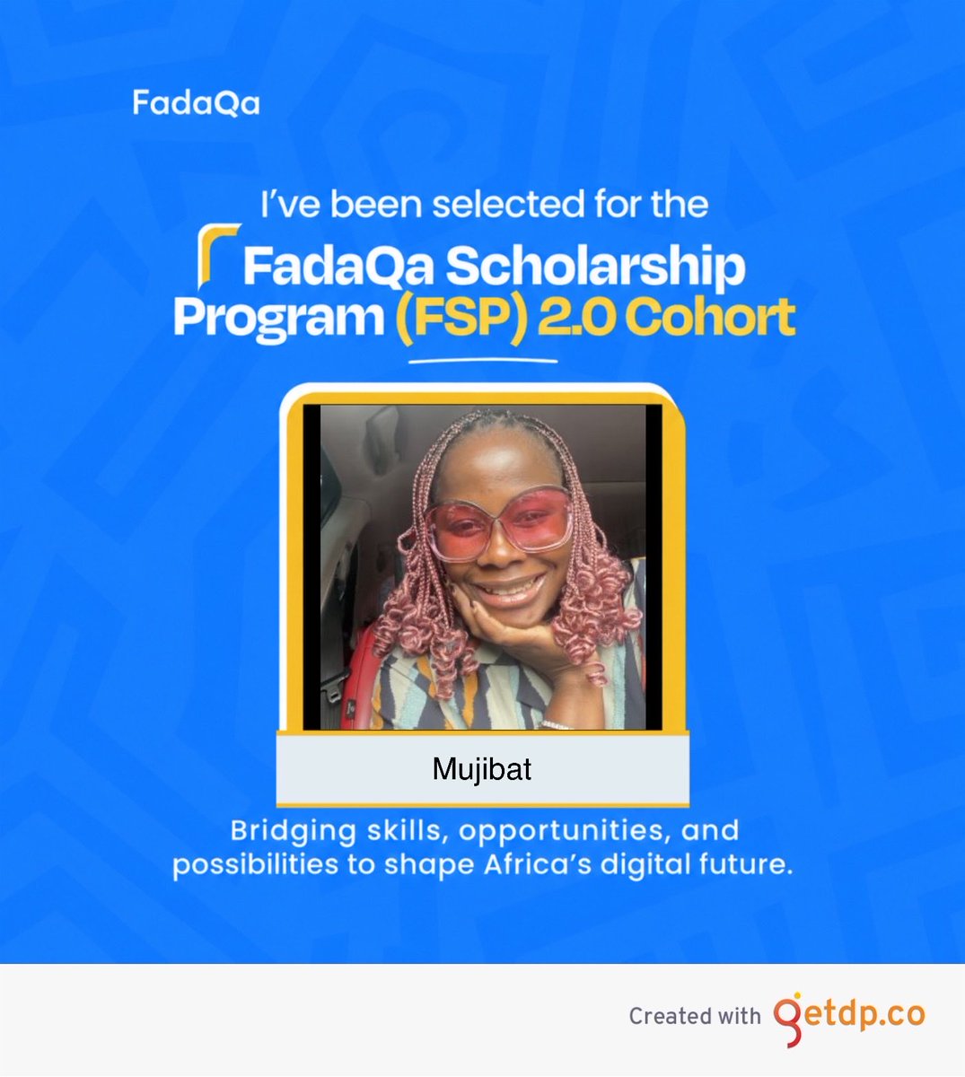 mujeeshine's tweet photo. I'm genuinely excited about!
I'm thrilled to share that l've been selected for the FadaQa Tech Scholarship Program (FSP 2.0) and more excited to be joining the Branding & Digital Marketing track.
This means a lot to me
#FSP2.0 #fadaqatechscholars https://t.co/sWMPW8soRu