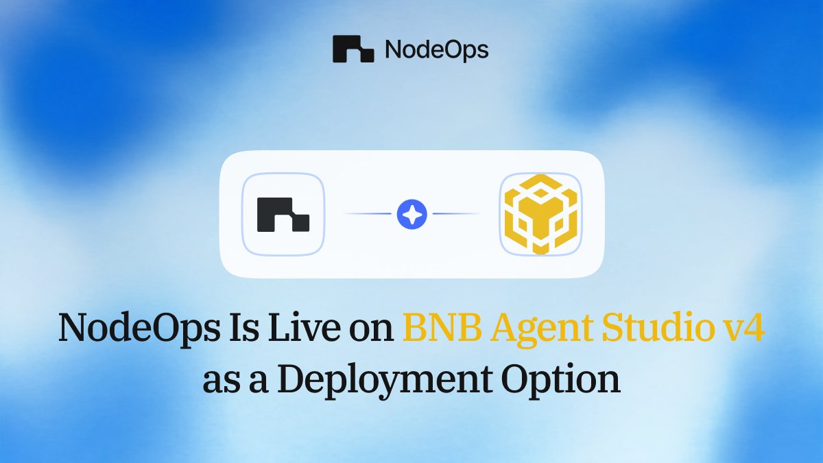 NodeOpsHQ's tweet photo. Make your agents go live in BNB Agent Studio v4 with NodeOps.

Build your agents on @BNBCHAIN Agent Studio. Deploy them using NodeOps infrastructure without any manual setup.

NodeOps removes the barrier so you can go from building to running without the overhead.

More on this 👇🏻