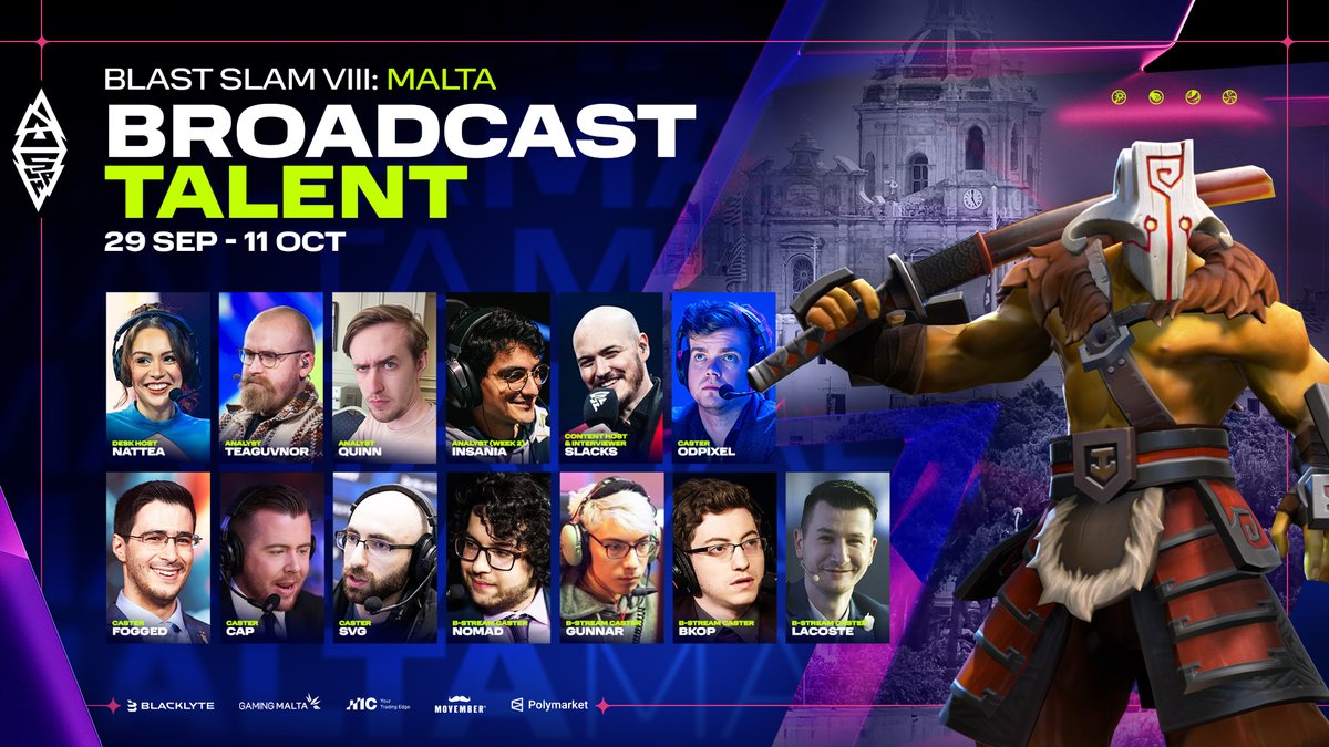 BLASTDota's tweet photo. Introducing our incredible talent lineup for the BLAST SLAM VIII 🤩 https://t.co/ZgmPMtbvdF