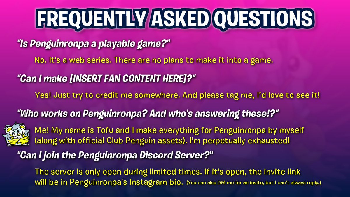 tofudemaru's tweet photo. WHAT IS PENGUINRONPA?

Quick thread of some general information about the series!
#penguinronpa https://t.co/BtdUi9kCke