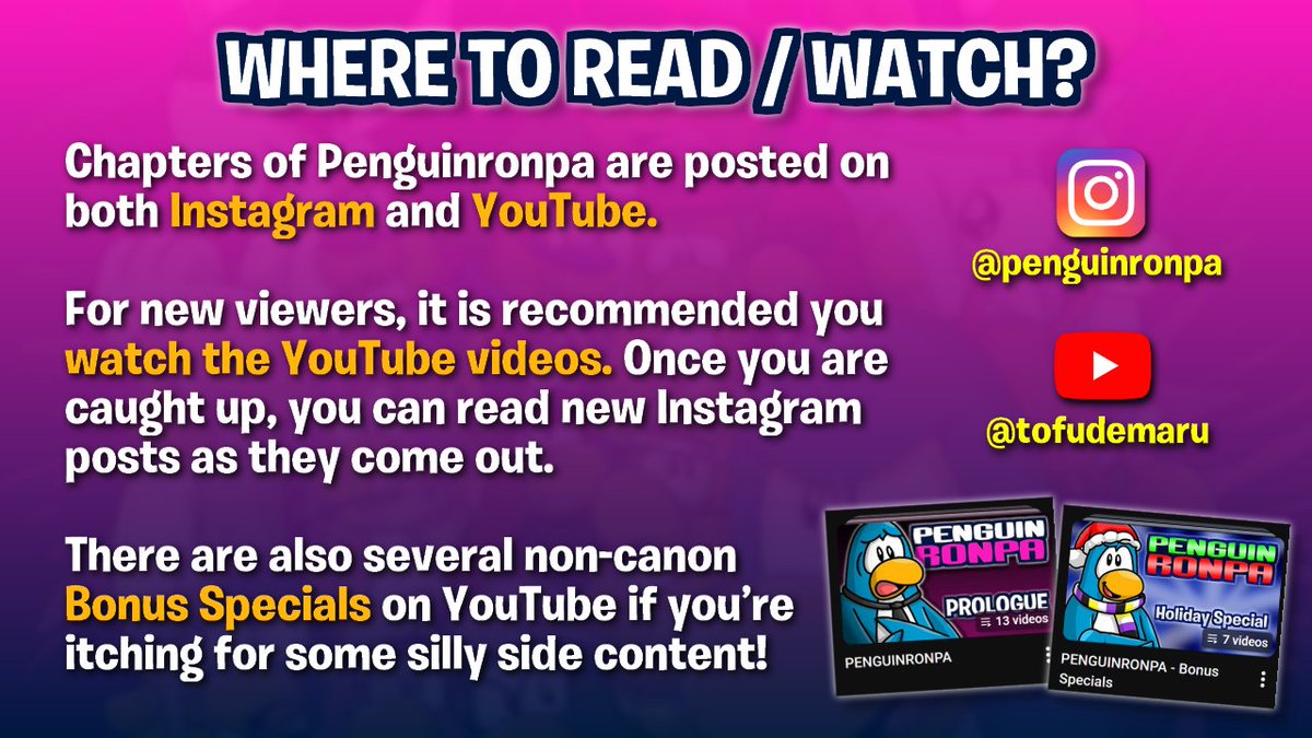 tofudemaru's tweet photo. WHAT IS PENGUINRONPA?

Quick thread of some general information about the series!
#penguinronpa https://t.co/BtdUi9kCke