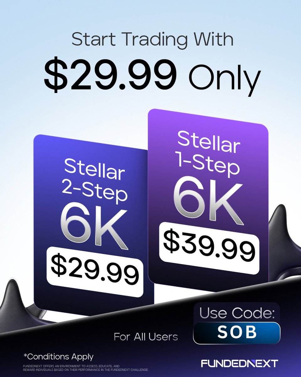 SonofBusiness's tweet photo. $6k Stellar 2-step account was $59.99 now $29.99

$6k Stellar 1-step account was $65.99 now $39.99

 To get this massive discount, use my code: "SOB"

Sign up with Fundednext today: https://t.co/pOP9BKInjM https://t.co/qM1qd8jS0t
