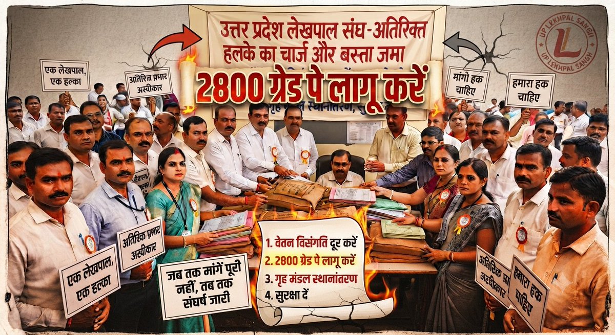 Deepak_indskn's tweet photo. वेतन विसंगति दूर हो, 2800 ग्रेड पे लागू हो, गृह मंडल स्थानांतरण और सुरक्षा की गारंटी मिले इन्हीं प्रमुख मांगों को लेकर आज लेखपाल संघ ने अतिरिक्त हल्कों का चार्ज व बस्ता सौंप दिया है।
#लेखपाल_की_जायज_मांगे https://t.co/Mgr74larH1