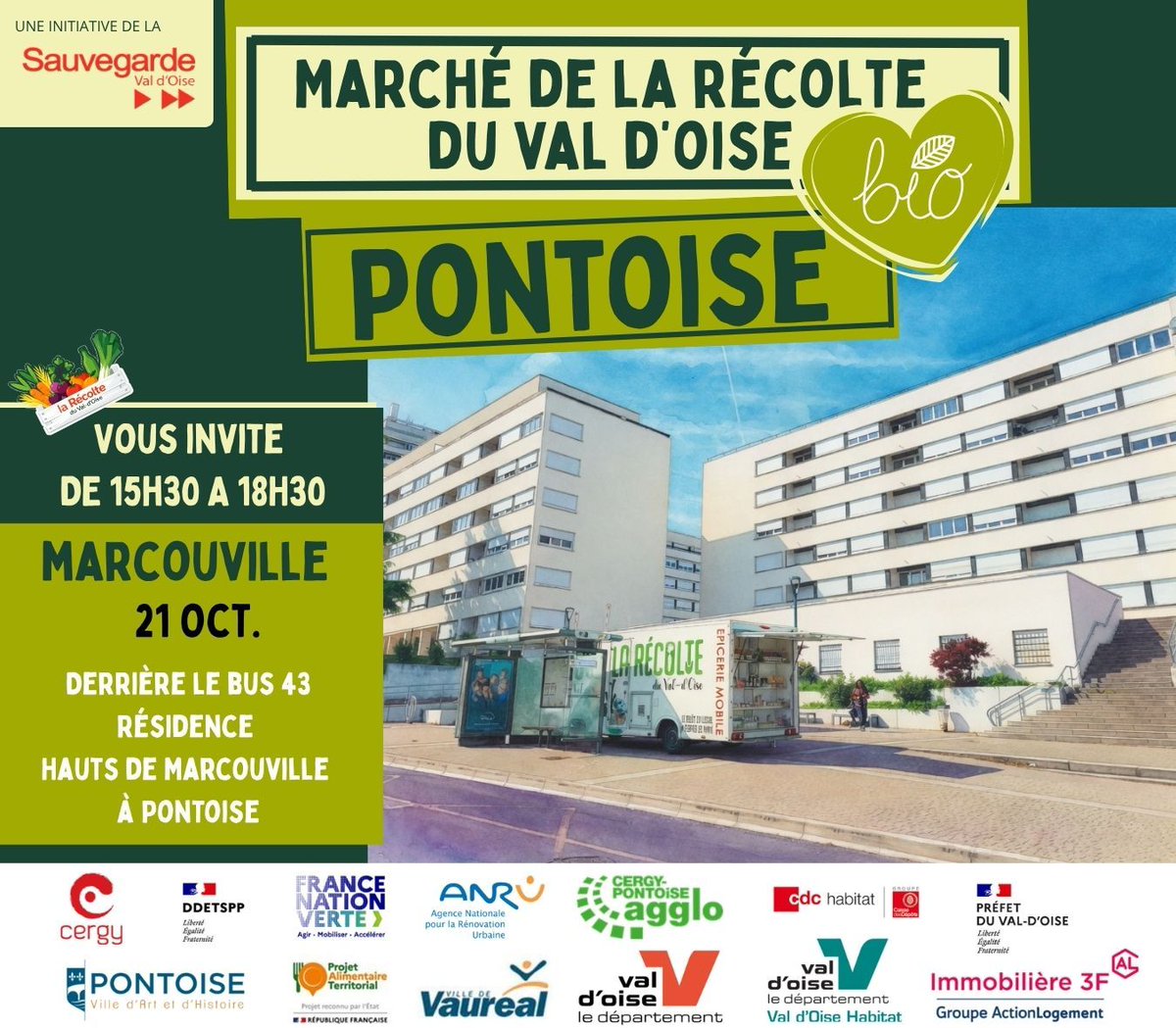 LaRecolte95's tweet photo. Rendez-vous demain à #Pontoise Marcouville !

15h30 – 18h30
#LaRécolteValDOise vous propose ses fruits et légumes #Bio et ses #ProduitsLocaux en circuit court.

#ValDOise 💚

Venez nombreux ! https://t.co/Mha1Xe9W36