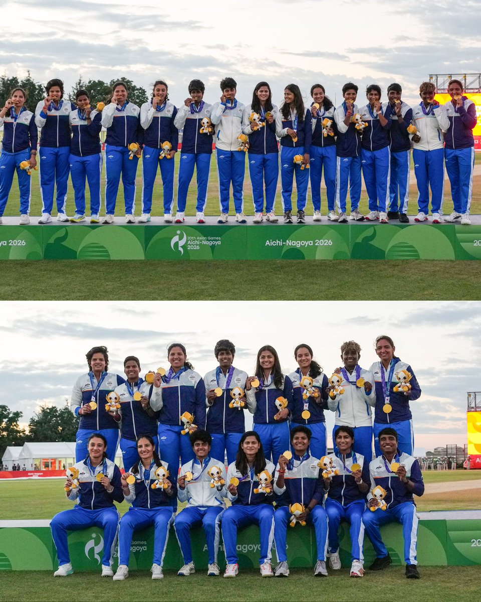 thebharatarmy's tweet photo. 🇮🇳🥇 GOLDEN START! India’s women cricketers strike gold on Day 3! 💪

▶️ Relive the biggest moments.

📷: bcci

#teamindia #bharatarmy #coti🇮🇳 https://t.co/MsCsYizpH1