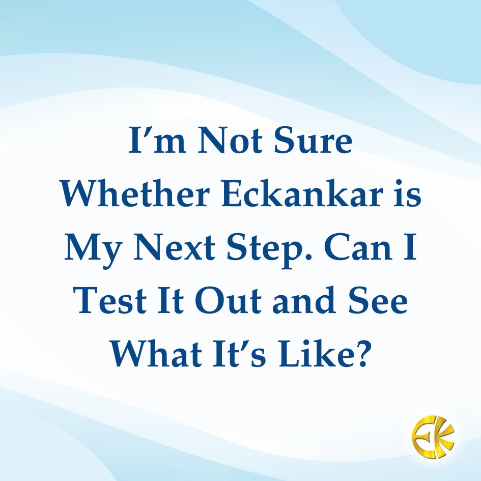 ECKANKAR's tweet photo. Ever wondered about trying out the ECK teachings?

Check out today's FAQ—I'm Not Sure Whether Eckankar is My Next Step. Can I Test It Out and See What it's Like?

Yes, you can test out the ECK teachings to see if they're a good fit for you. 

➡️Curious about the ECK Teachings? Explore the Spiritual Living Courses. Link in the comments!