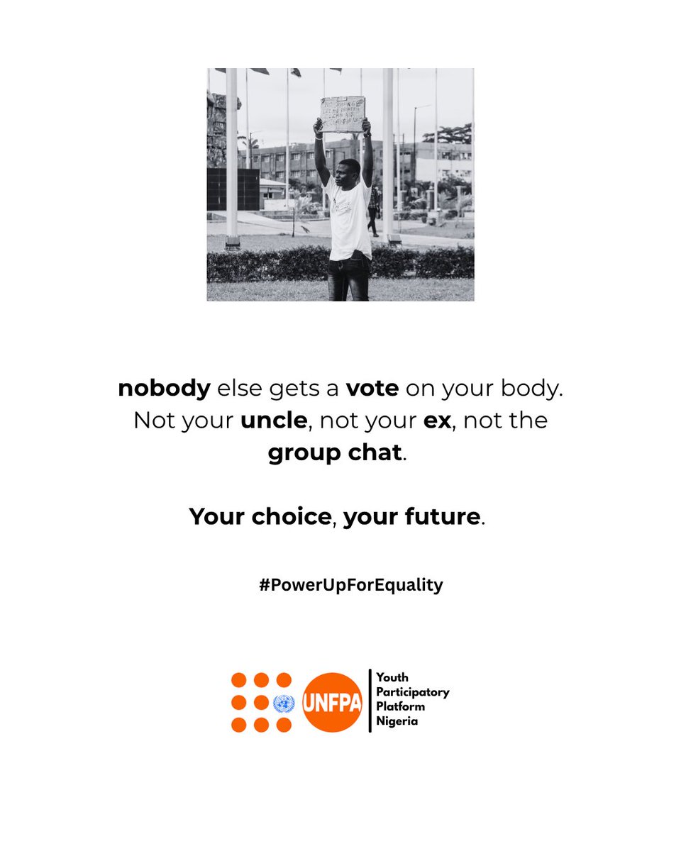 adjete_george's tweet photo. Bodily Autonomy is not up for unnecessary discussion. You need the right information and the right drive…here is a sign to do what's best for you regardless…
#powerupforequality #bodilyautonomy #equality @UNFPANigeria @UNFPA_WCARO @UnfpaYPPNigeria #FP2030 https://t.co/NqxMvxLaCY
