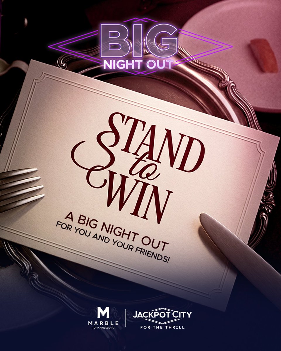 JackPotCitySA's tweet photo. Stand a chance to win a #JPCBigNightOut for you and your friends! 🎉

Start your evening at one of Joburg's finest hotels, then enjoy a chauffeur-driven ride to a world-class dinner at Marble Jhb. All at no cost to you!

Tell us what a Big Night Out with your friends looks like using #ForTheThrill to enter!

 #JPCxMarbleGroup