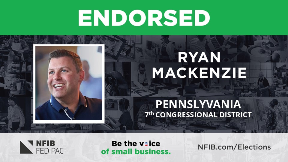NFIB's tweet photo. New: #NFIB's FedPAC #endorses @Ryan_Mackenzie for election to Pennsylvania's 7th Congressional District. #smallbusiness #pennsylvania #endorsement
https://t.co/0Rhpuhm6Ll https://t.co/vPqDL9mU6D