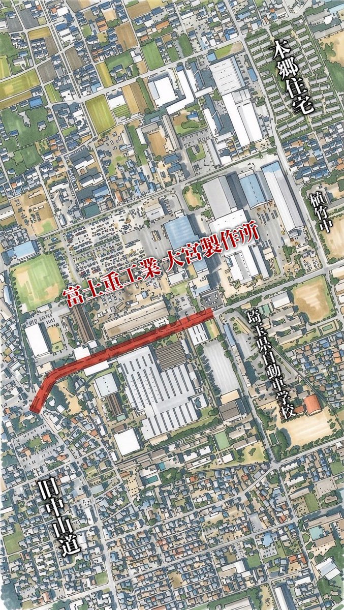 s_rindicum's tweet photo. ステラタウン大宮が開業する前。富士重工の工場は通り抜け不可だったので、北か南へ迂回するのが不便だった記憶。自衛隊の大宮駐屯地も似たような感じだった。 https://t.co/l7rt9Oia9D