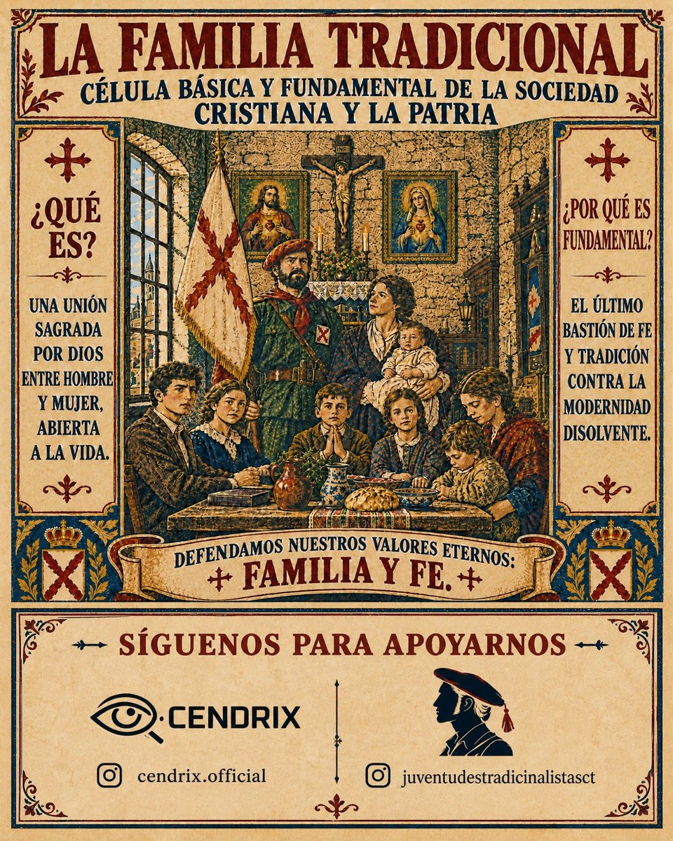juvTradCT's tweet photo. LA FAMILIA TRADICIONAL:   En un mundo marcado por la confusión y la pérdida de referencias, volver a lo fundamental es un acto de fidelidad. La familia tradicional no es una construcción social arbitraria ni una moda pasajera: es la unión sagrada por Dios entre hombre y mujer. https://t.co/NI80cutctA