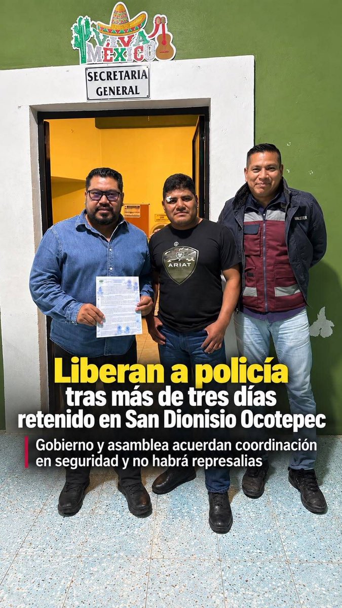 ELPINERO's tweet photo. #ACTUALIZACIÓN ✅ Liberan a policía retenido en San Dionisio #Ocotepec; Gobierno y asamblea pactan no represalias
https://t.co/BJtzvd0Mwa https://t.co/9ymeLTOChP